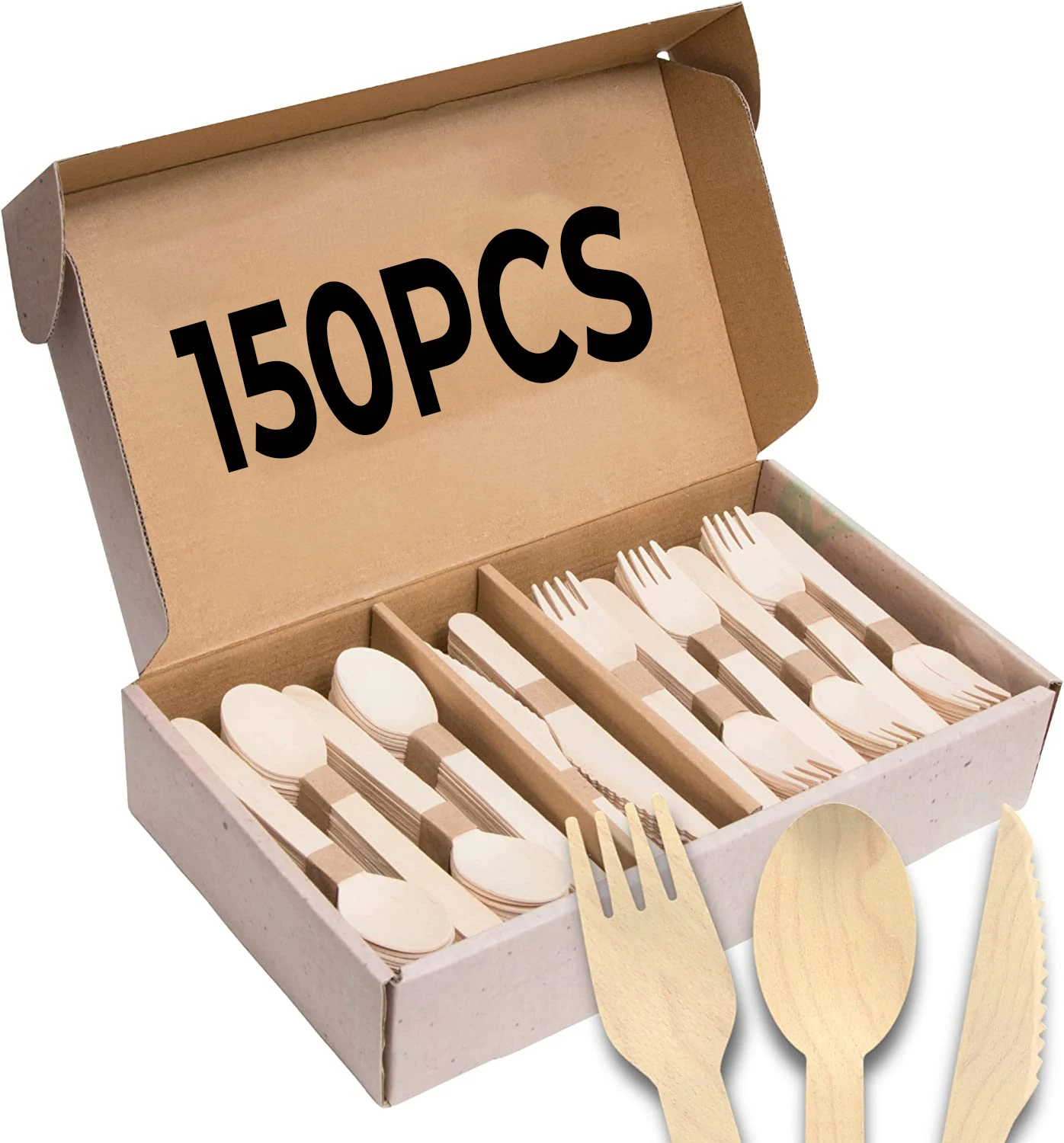 100% natural birch disposable wooden cutlery spoon fork knife