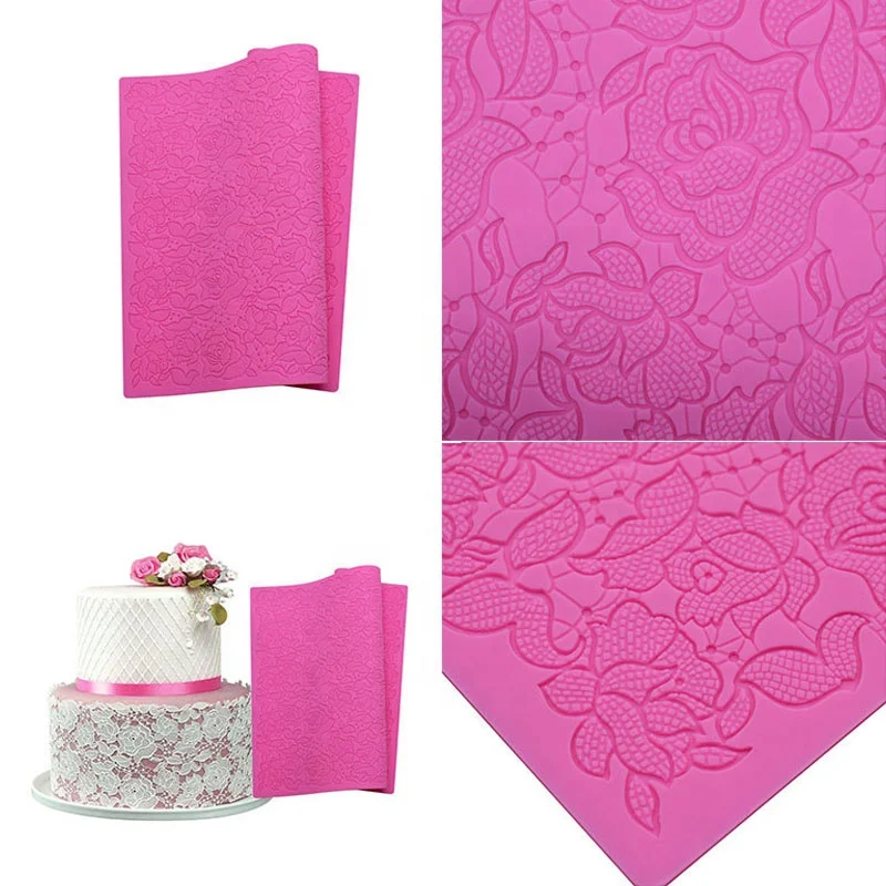 Wedding Impression Rose Flowers Silicone Lace Mat Border Baking Fondant 3D Mold To Decorate Cake Lace Mold Cake Decorating Tools