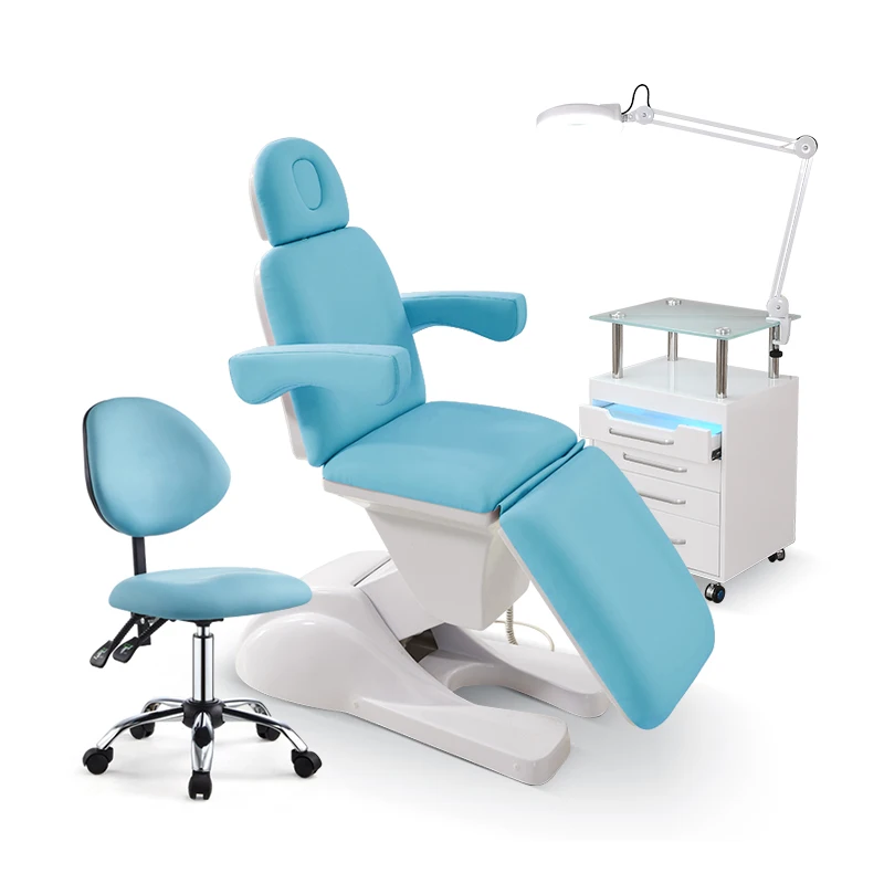 HICOMED Customizable Electric 3 /4 Motor Massage Tattoo Facial Chair Sky Blue Body Therapy Facial Bed  Massage Table