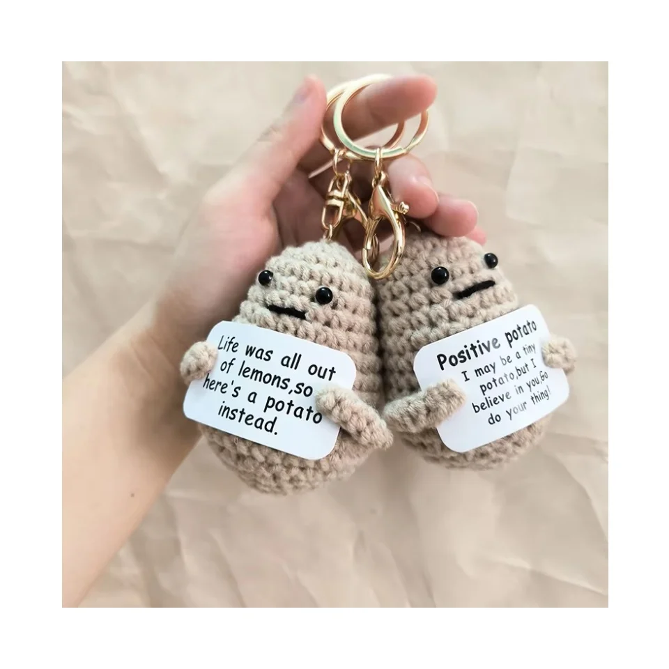 Factory Cute Positive Potato Wool Knitted Doll Mini Home Car Ornament Keychain Gifts Toy Key Pendants