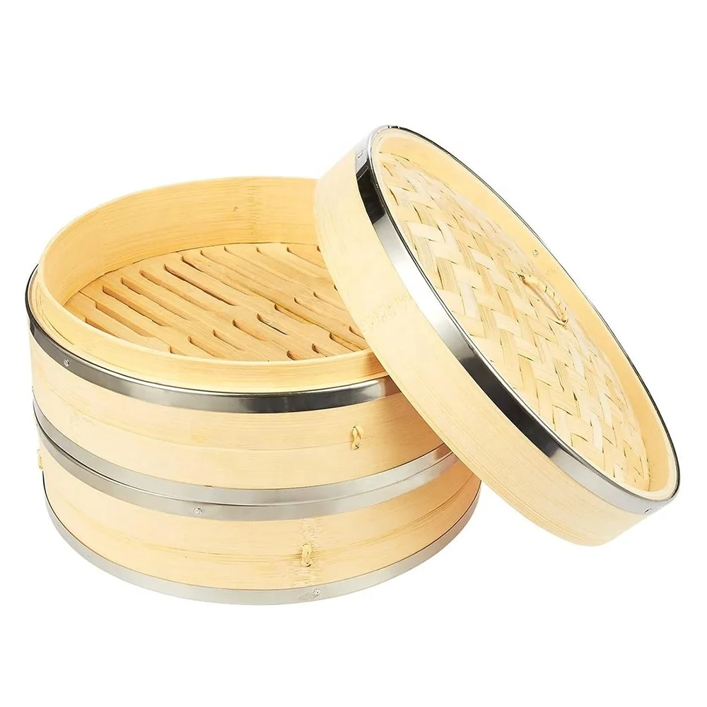 Двухуровневый кухонный пароход для пельменей Бамбуковая Паровая корзина с кольцом из нержавеющей стали