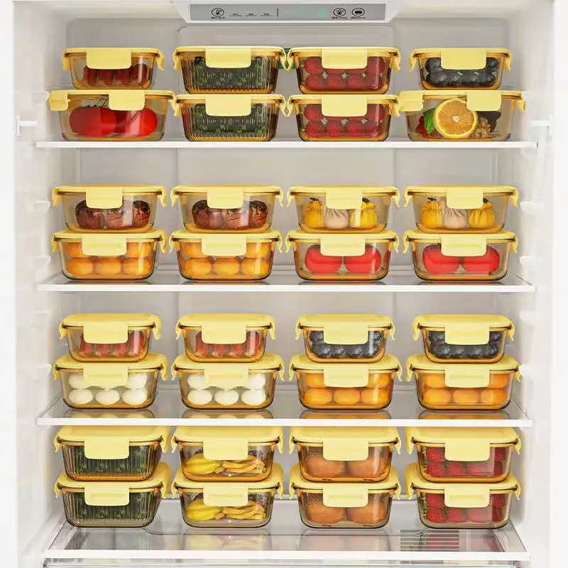 wholesales Made glass Storage Lid Prep Meal Vacuum Freezer Oven Safe Glass Food Container Lunch Box With Airtight Suction