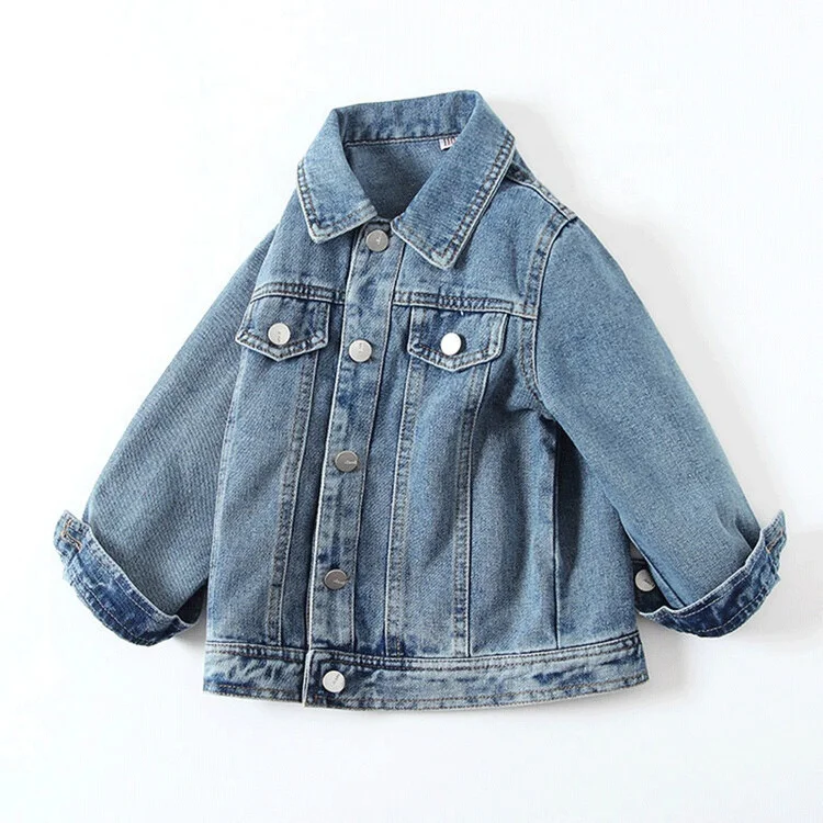 Custom Classic Solid Colour Boys And Girls Children Jean Clothing Washed Kids Denim Jacket