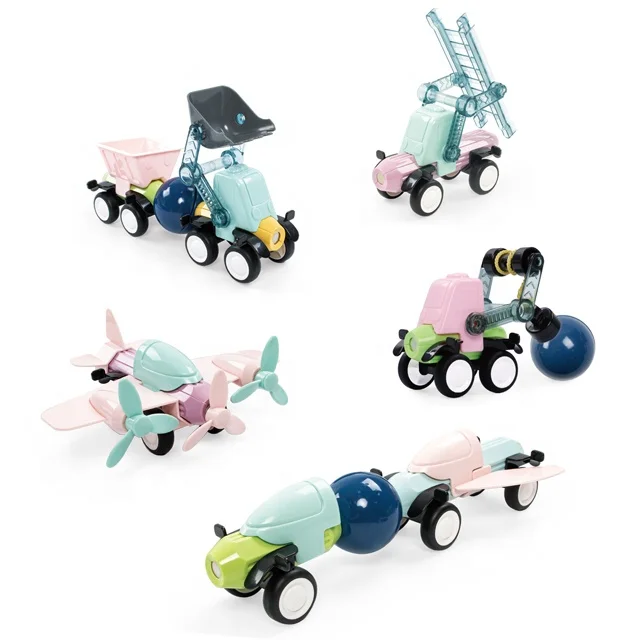 42 pcs solid colour big size engineering vehicle magnetic rod for kids DIY assemble