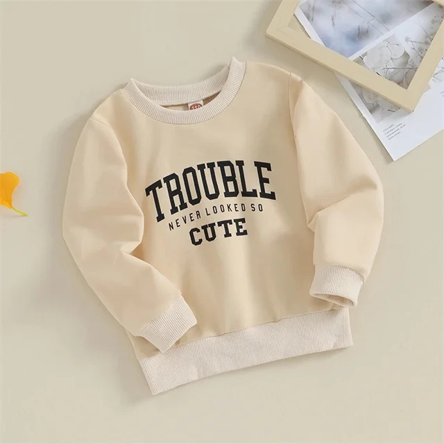 Autumn Winter Kids Letters Print Pullover Clothes Boys Girls T Shirts Long Sleeve Sweatshirt