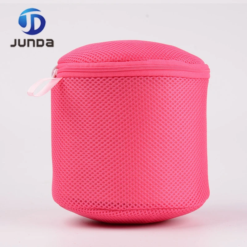 Custom Eco-friendly pink portable foldable Travel zipper Clothes Lingerie polyester mesh laundry