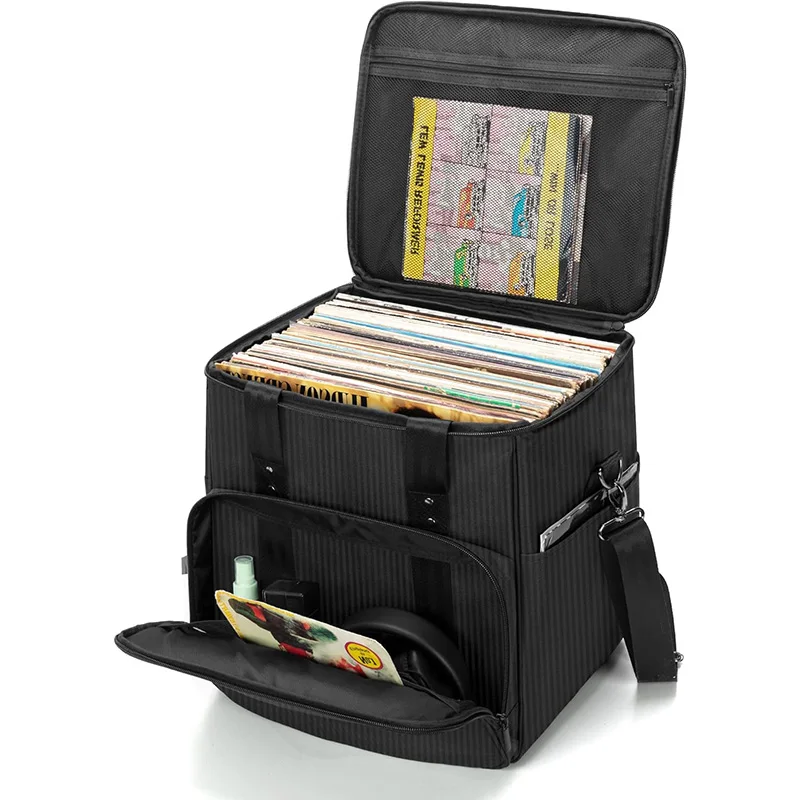 Durable Portable Storage Case Dividers Holds up to 60 Records Vinyl Record Holder Record Carrying Bag for Travel Collection