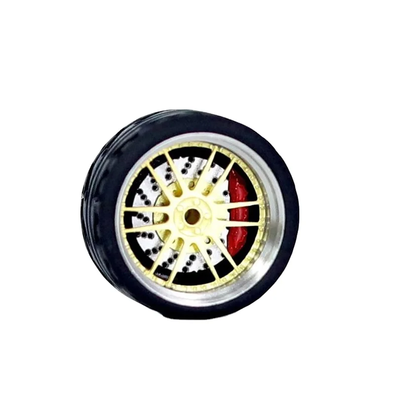 Carlomo 1:64 D-Class Mini Car Alloy Wheels & Rubber Tires with Brake Disc Rims Modified Parts for Hot Model Car 4pcs Set D022A