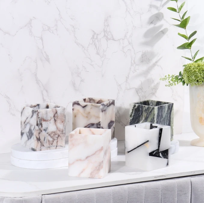 Factory Direct Supply Custom Logo Home Decoration Luxury Marble Candle Jars Square Black Candle Jar