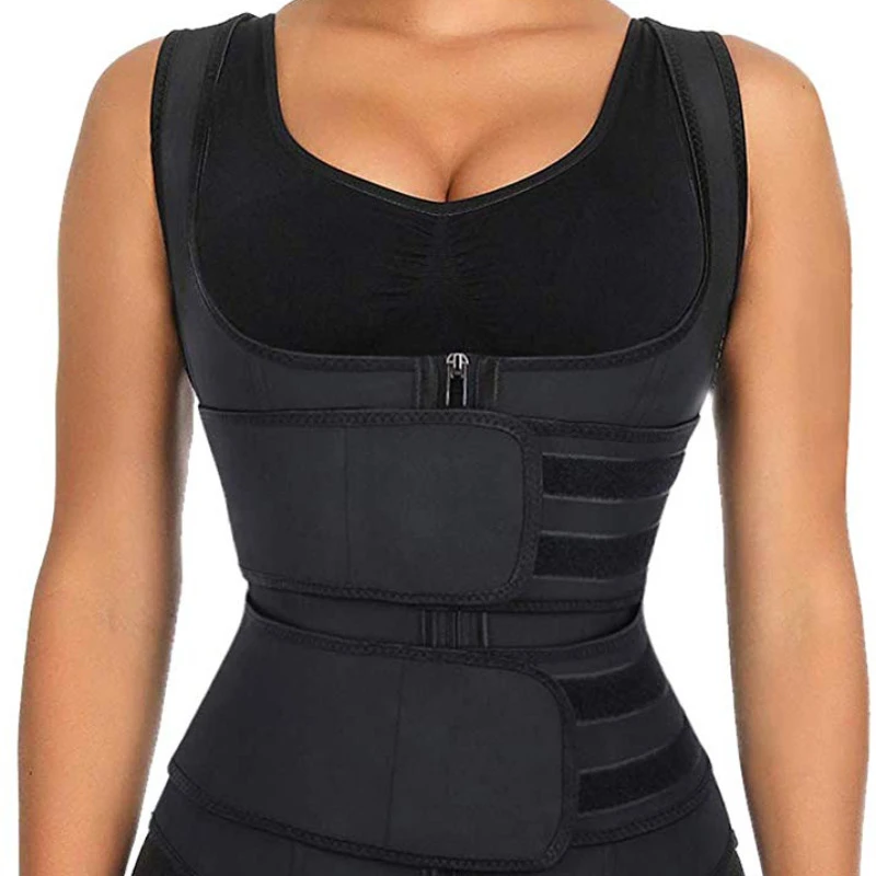 Custom Logo Compression Double Belt Slim Tummy Control Body Shaper Lose Weight Latex Waist Trainer Vest