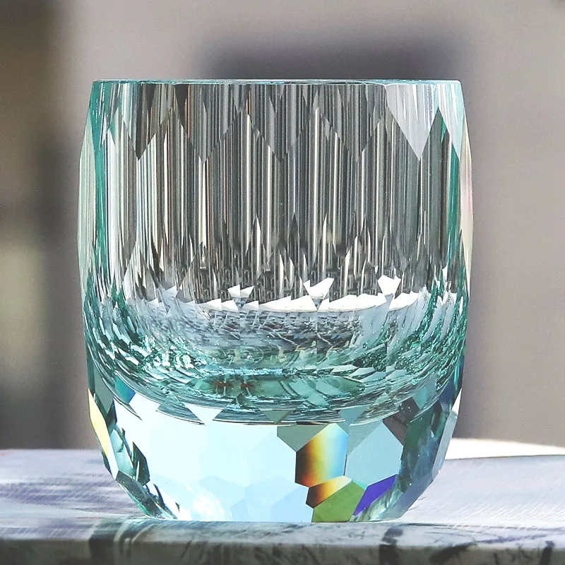 200ml Wathet Green K9 Crystal Glass Whiskey Tumbler Engraved Diamond With Heavy Base Rocks Liquor Wine Glass Tumbler Gift Box