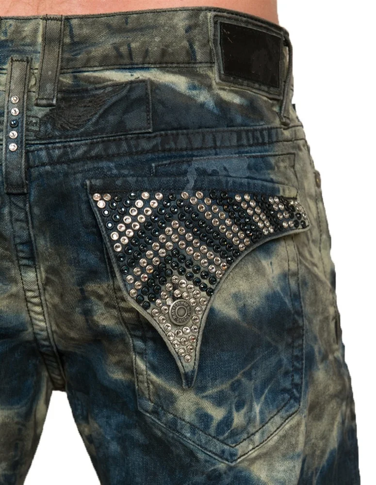 Man Biker denim Jean In Blue Tie-Die