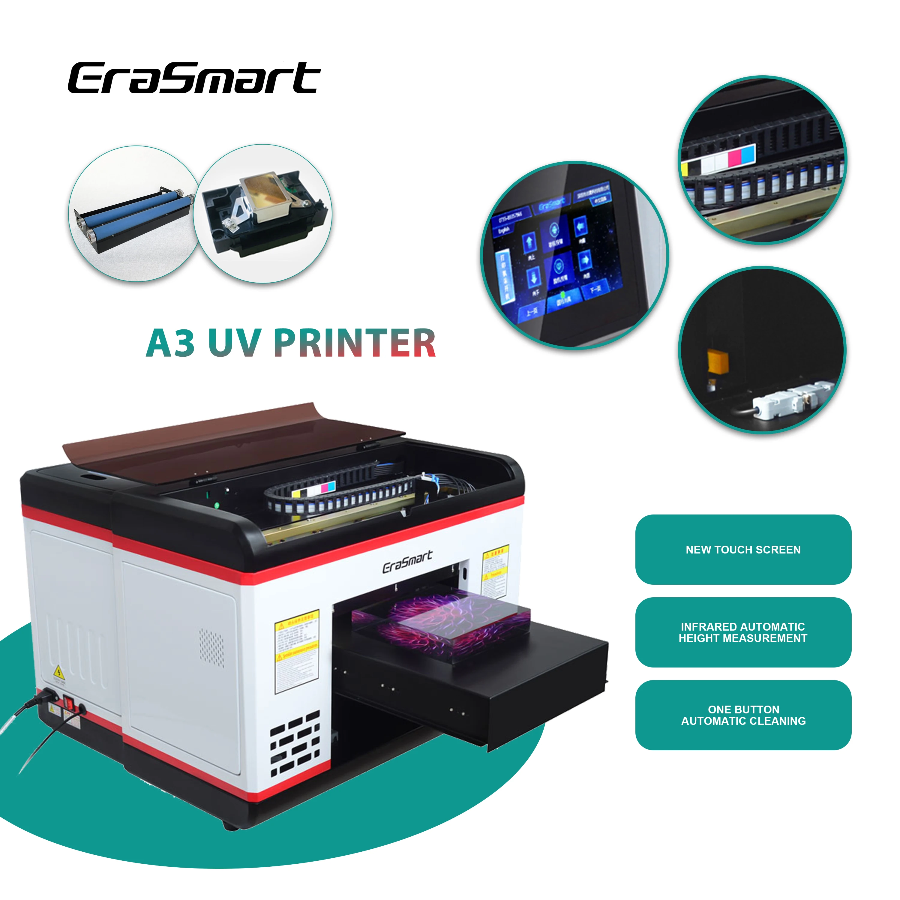 Erasmart A3 Uv Sticker Printer Machine Digital Logo Phone Case Printer Bottle Printing Machine For Small Business