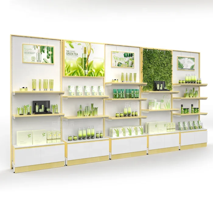 wooden gondola display shelf ,Makeup Beauty Products Display Stand