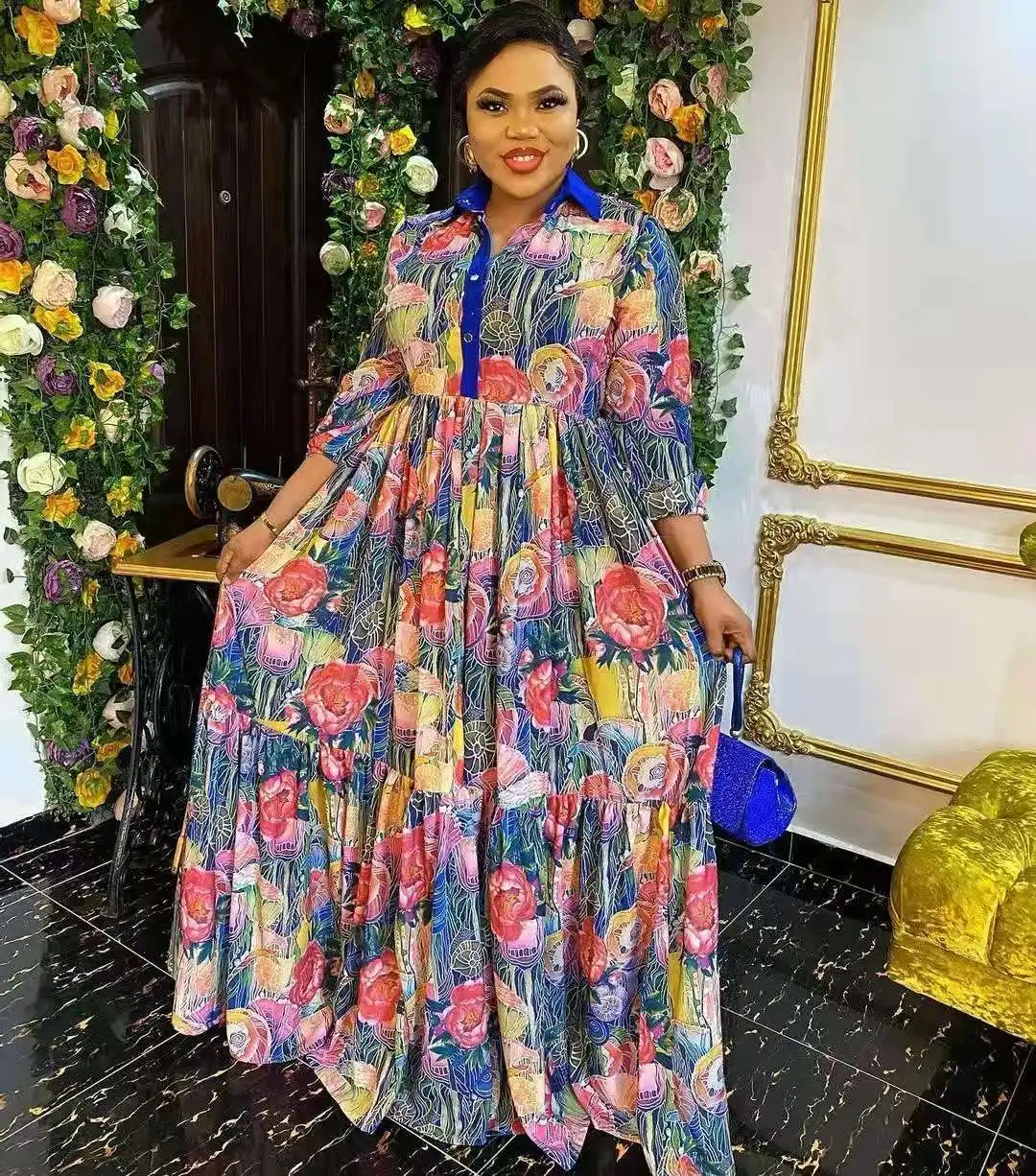 Женское платье-рубашка с длинным рукавом, винтажное Повседневное платье с цветочным принтом, вечерние платья, лето 2021