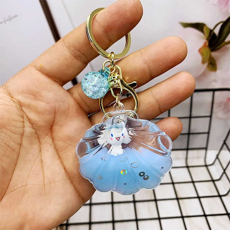 Promotional Transparent Liquid Milk Carton Doll Pendant Charm Key Ring Acrylic Shell Shape Float Oil Keychain