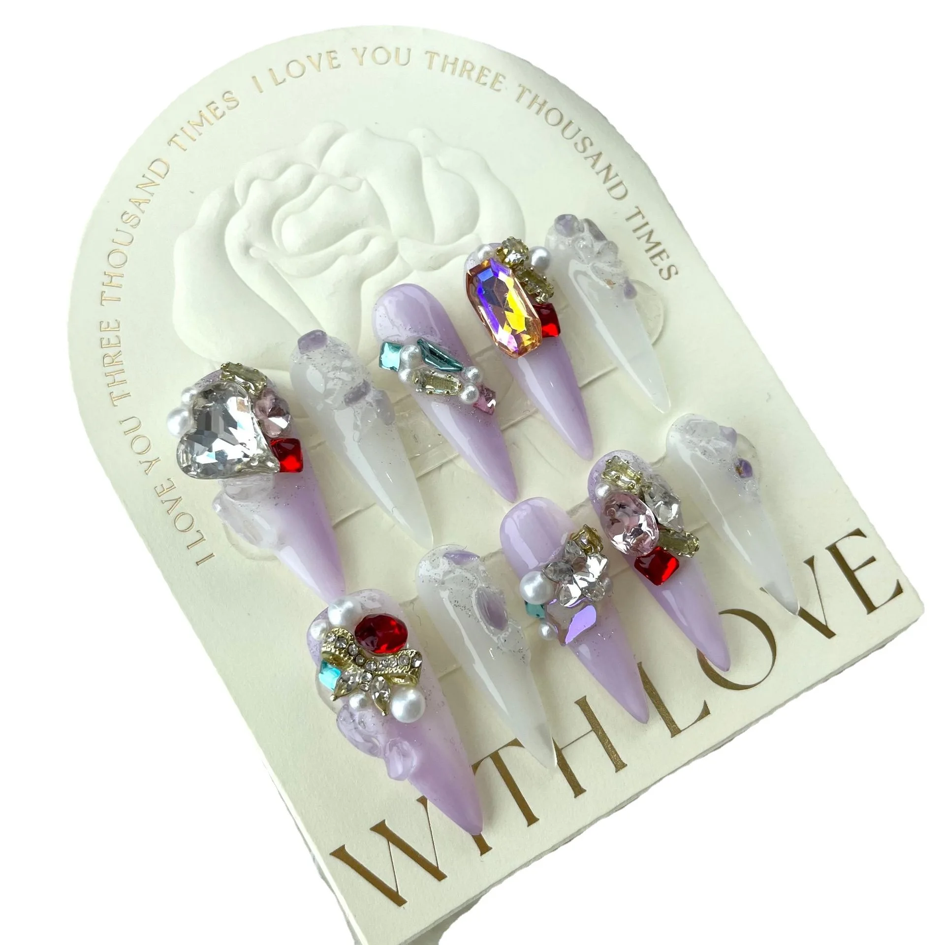 Design #807 #809 New Handmade Crystal Purple Square Press On Manicure Pregnant Women Available Sticker Nail Tips Fingernails