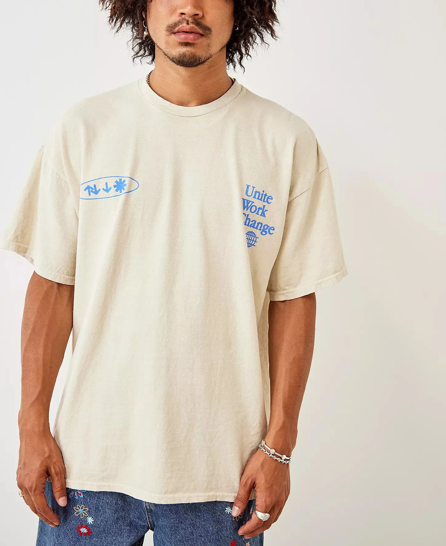 MGOO Boxy Fit Style Daily Wear Custom Water Based Printed Logo T Shirts Cream White Color Mens Tee