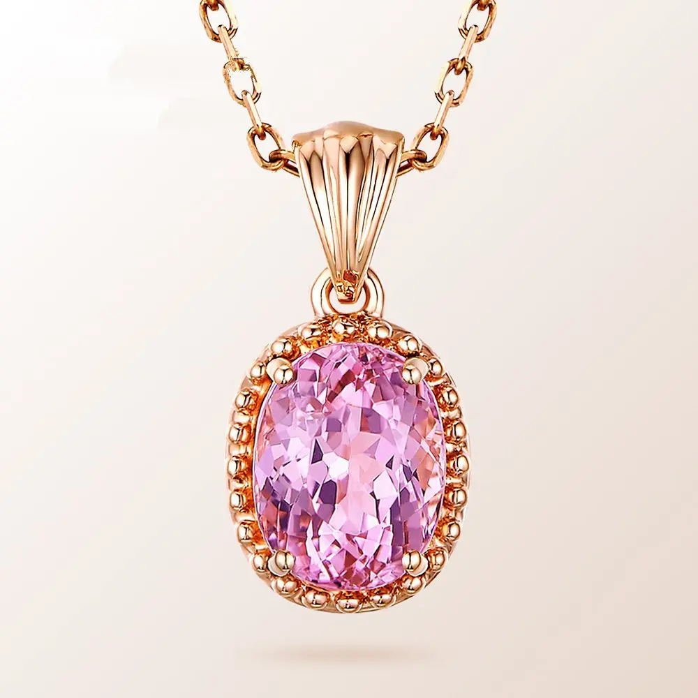 Fashion Trendy Factory Wholesale plating 925 Pink Tourmaline Pendant inlaid with pink crystal plated 18 k rose gold necklace