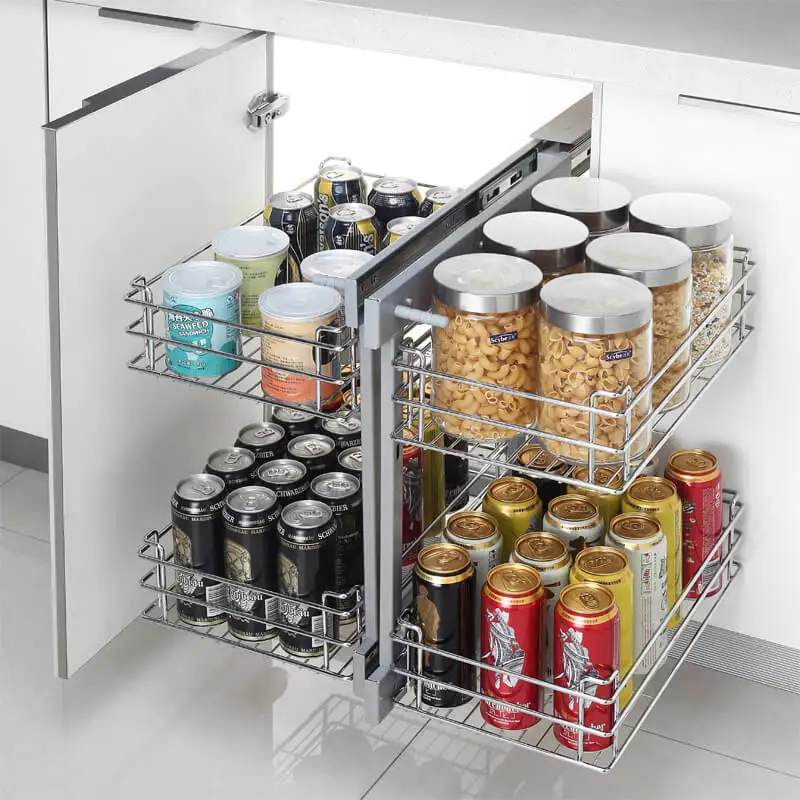 Luxury Modern Kitchen Life Solid Base and Soft-closing Runners Cabinet Magic Corner Storage Pull Out Basket Adjustable Baskets