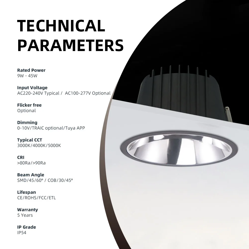 2.5inch LED downlight sMD/9w Cutout75mm input Ac200-240V recessed frameless listed led spotlight downlight