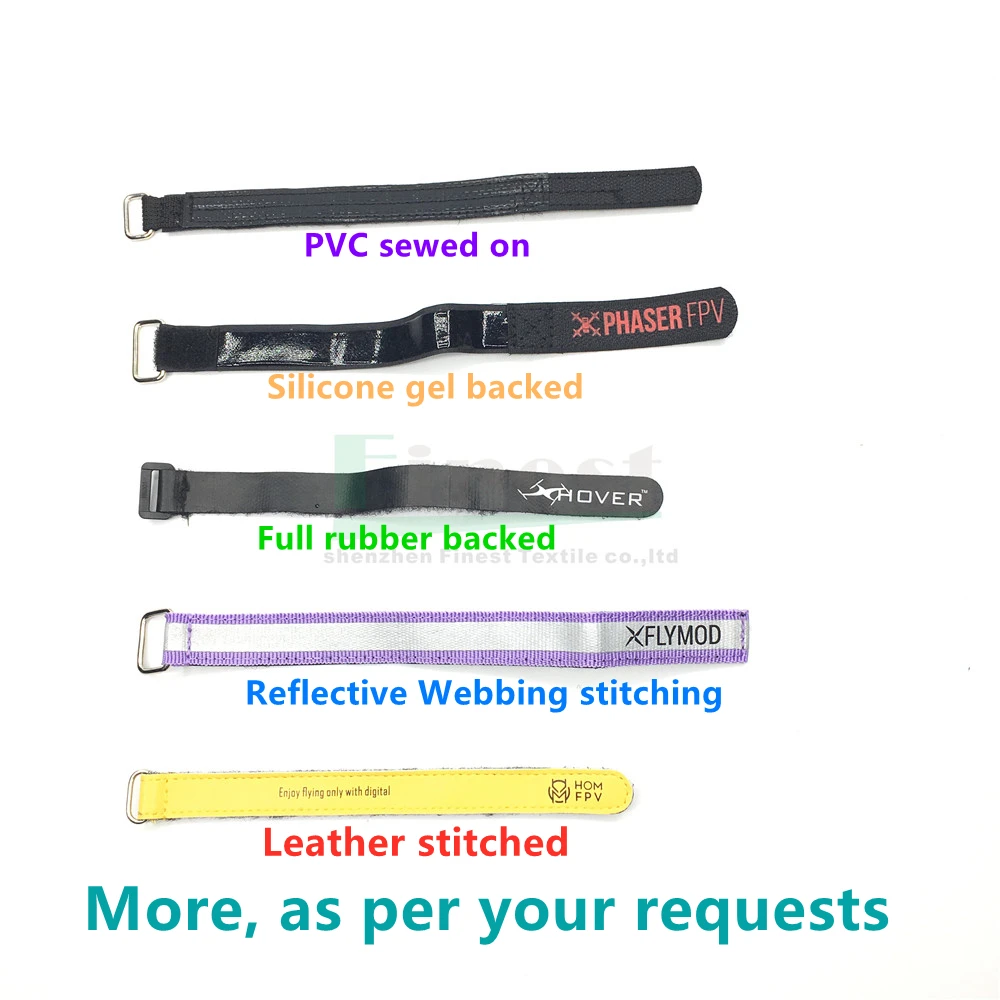 Adjustable Logo printed Hook and Loop Grippy backed with Rubber Silicone Nylon Rc velcroe Straps