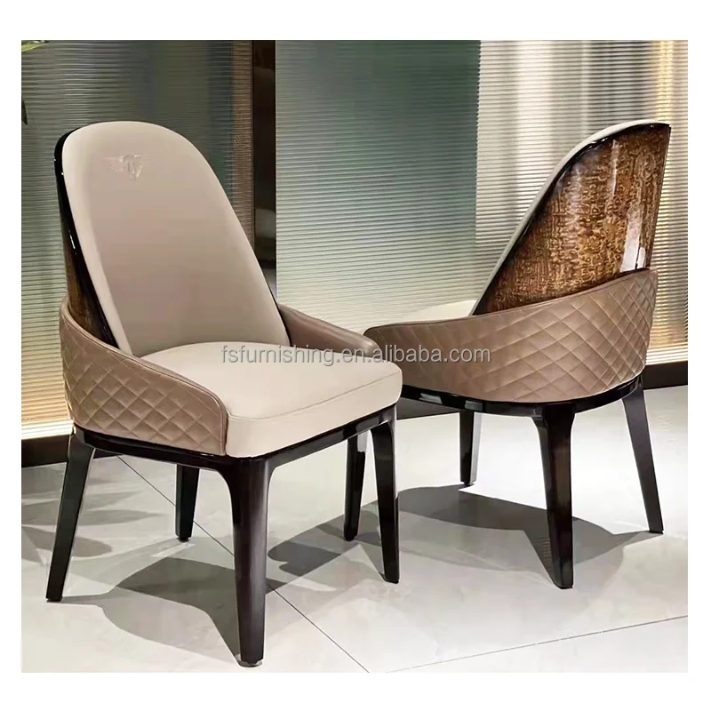 luxury Italy design high glossy wood  Bently style dining room furniture set bespoke customize leather chairs dining chair set
