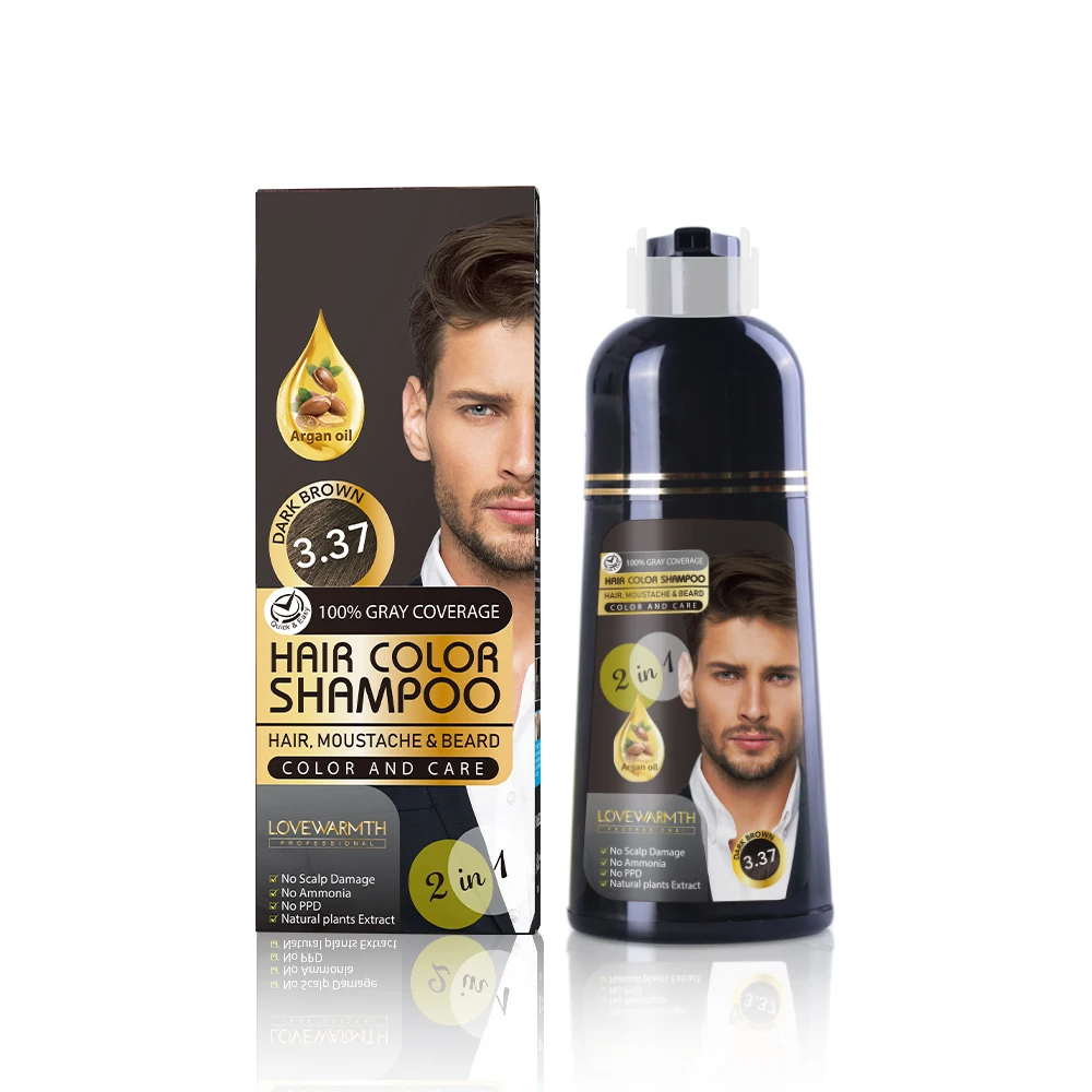 Без PPD без аммиака 100% серый охват натуральные темно-коричневые быстрое умирание для волос Усы Борода шампунь для окрашивания волос