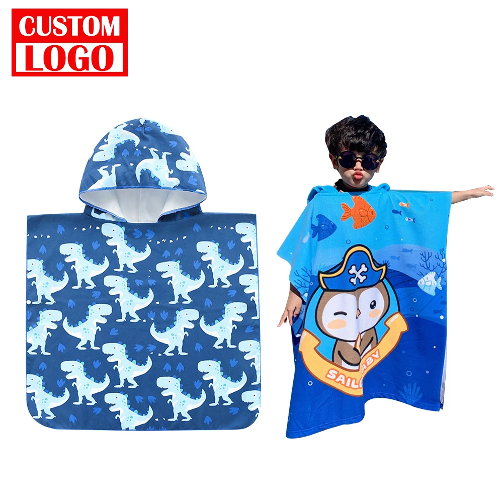 High Quality Microfiber Kids Hooded Beach Towel Hot Selling  Fanny Children Bathrobe For Beach
