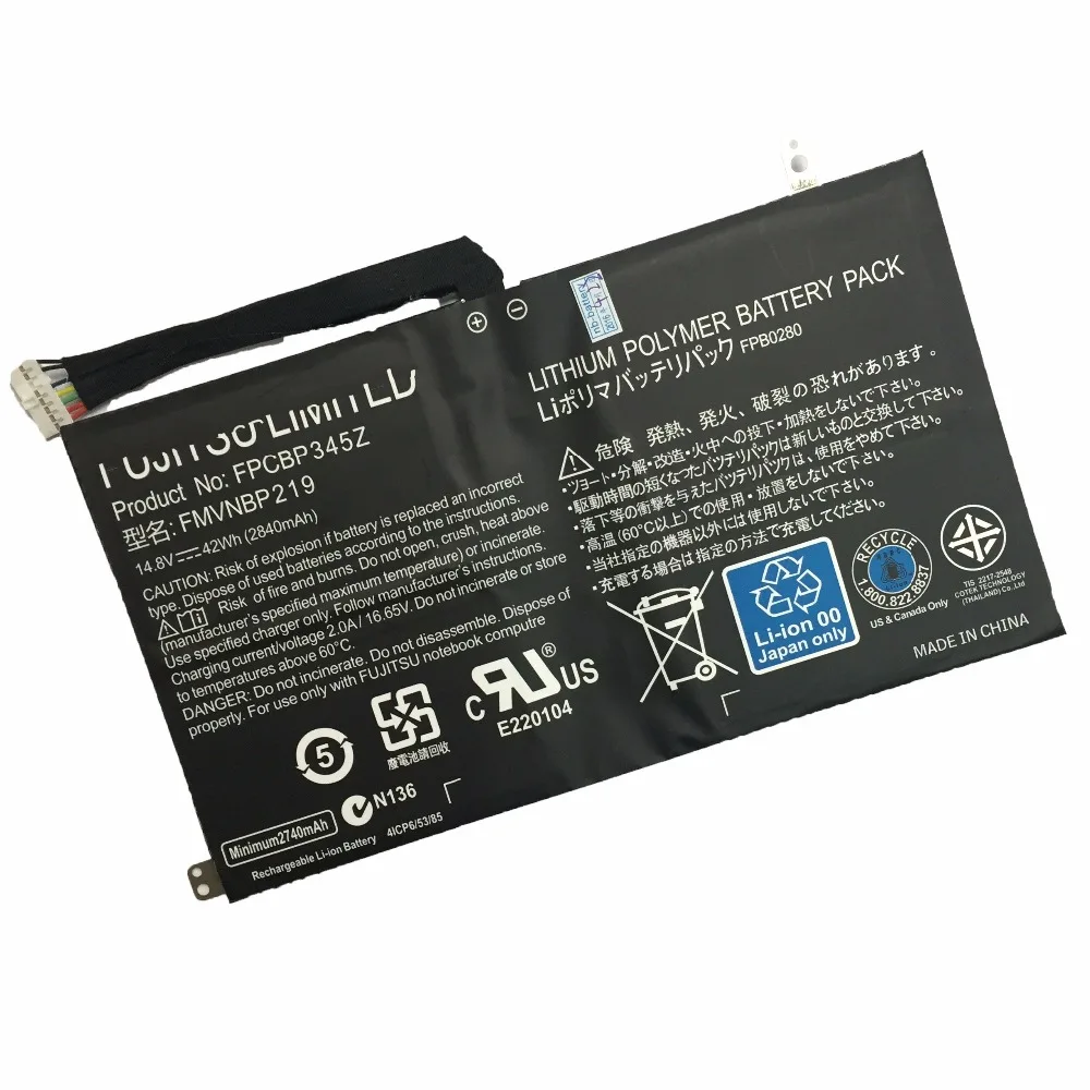 14.8V 42wh 2840mAh FPCBP345Z Laptop Battery for Fujitsu LifeBook UH572 UH552 Ultrabook FMVNBP219 FPB0280 FPCBP345Z
