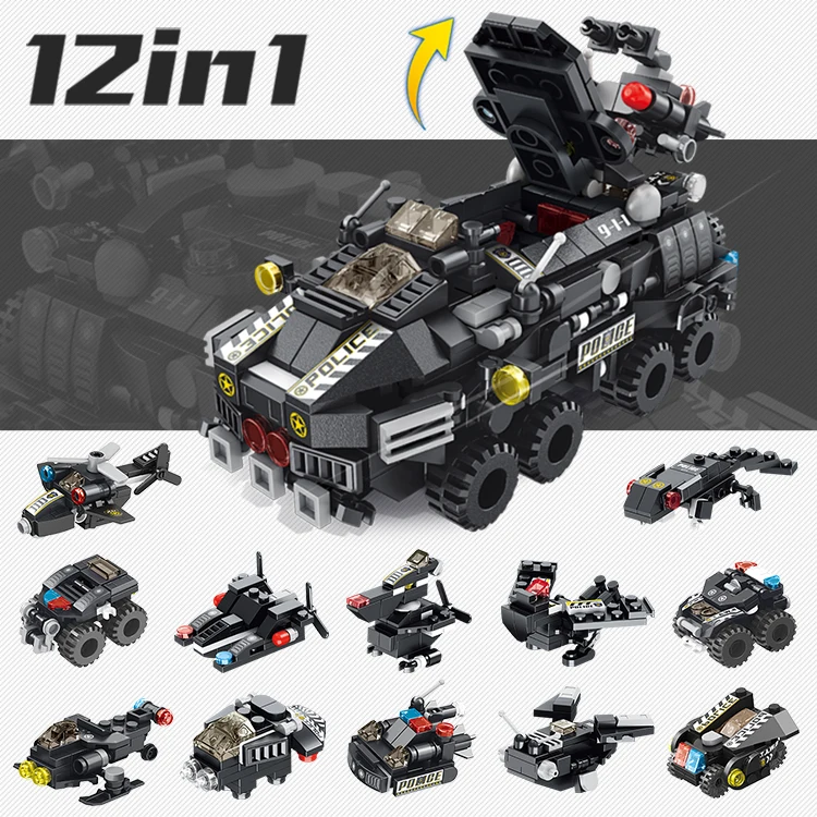 Panlos 633010 детские развивающие игрушки 572 шт. специальный полицейский бронированный автомобиль 12 в 1 сборные пластиковые строительные блоки
