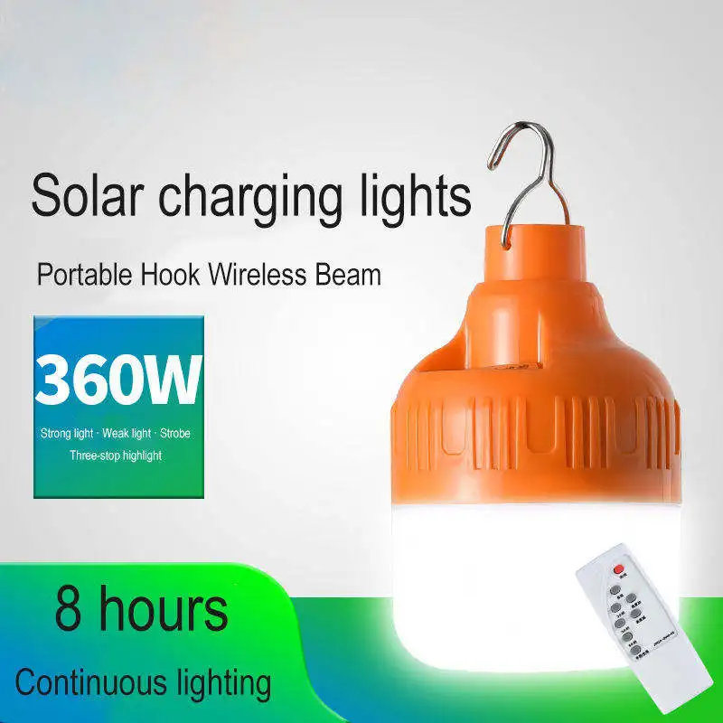 Portable Outdoor Solar Light Bulbs Waterproof Solar Tent Light LED Camping Lamp with Solar Panel Remote Controls