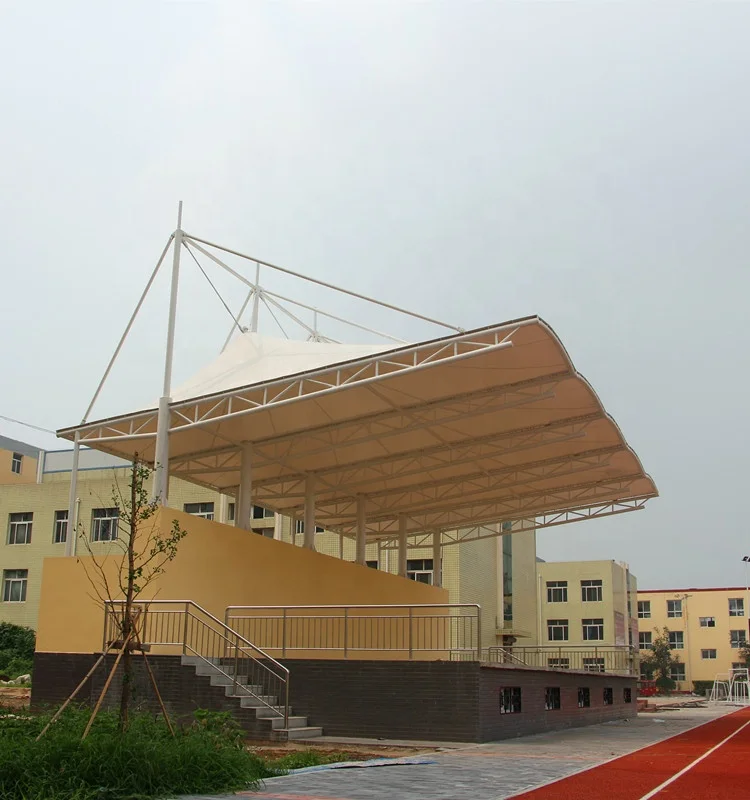 Covered PVDF tensile membrane structure sunshade canopy roof building for spectators stand