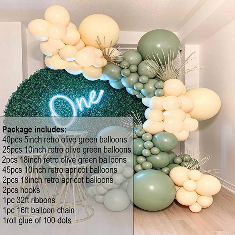 Olive Green and Retro Apricot Balloons Birthday Decoration for Baby Shower Party Decorations Wedding Party Balloons Supplies
