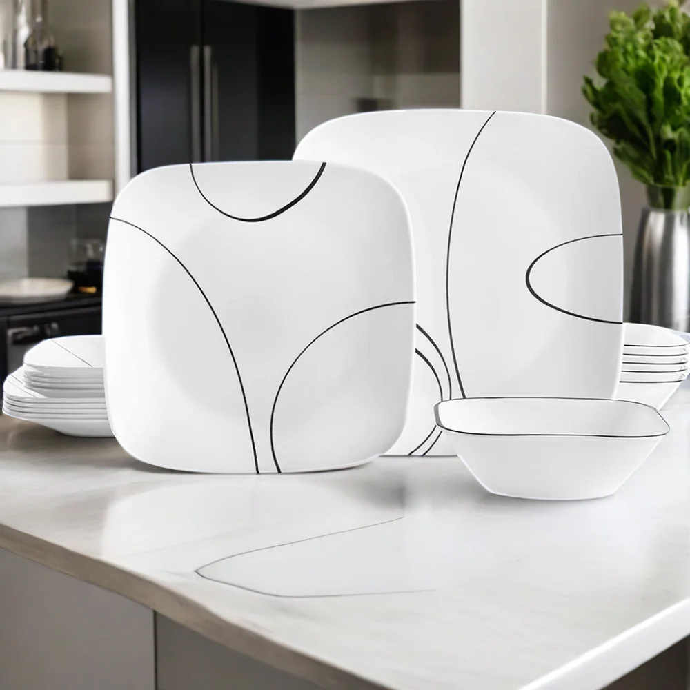 Wholesale 12 Piece Melamine Dinnerware Set Service for 6 Plates and Bowls Set Simple lines elegance dinner set