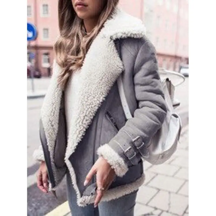 
Hot Sale Winter Women Fur Jacket Motorcycle Deerskin Cashmere Lapel Wool Coat Women Faux Fur Plus Size Coats 