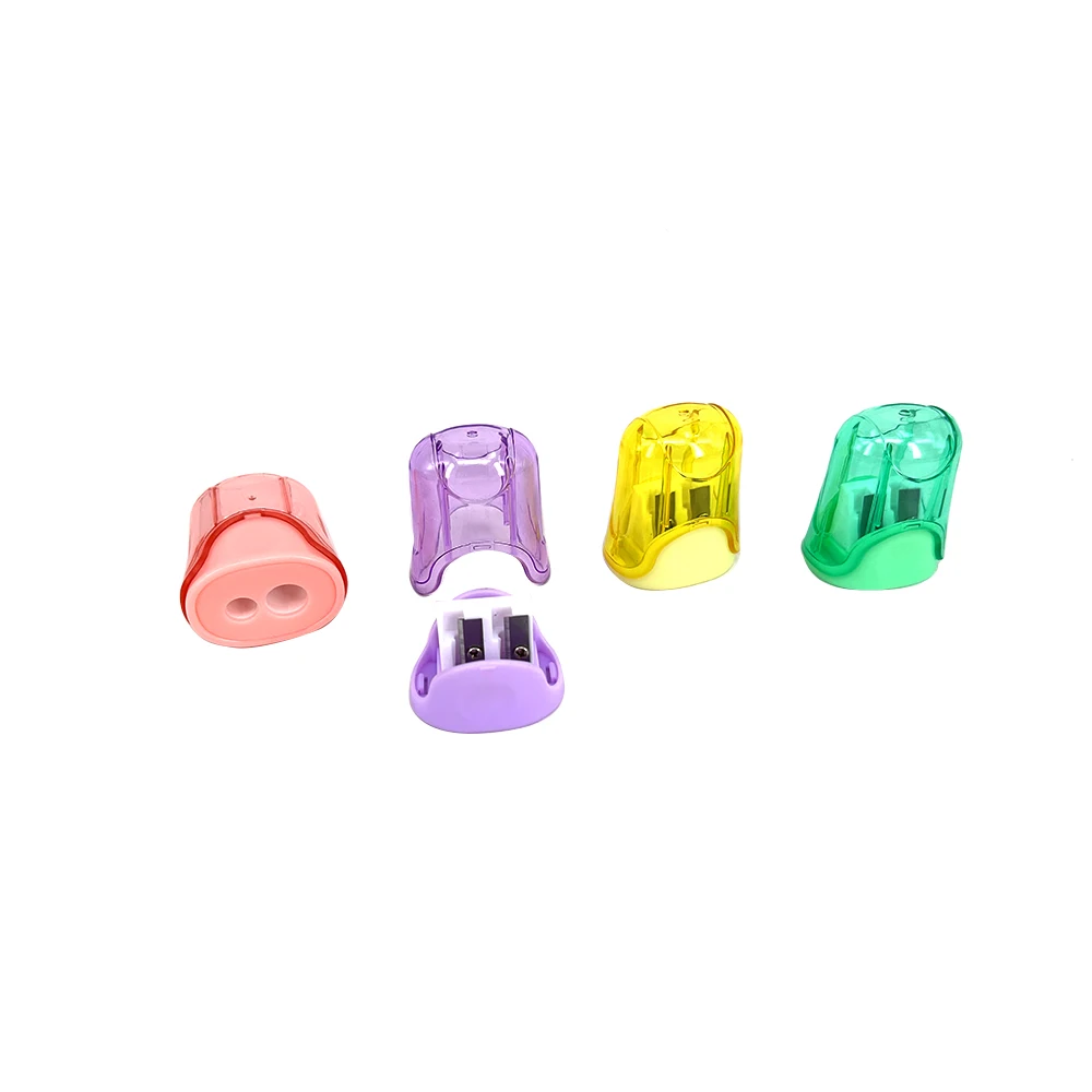 Wholesale color double hole small sharpener cute manual plastic pencil sharpener