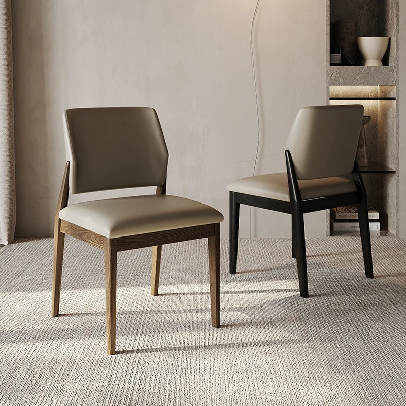 Wholesale solid wood dining chair restaurant tables and chairs modern Chinese wooden chair soft back leather seat bag