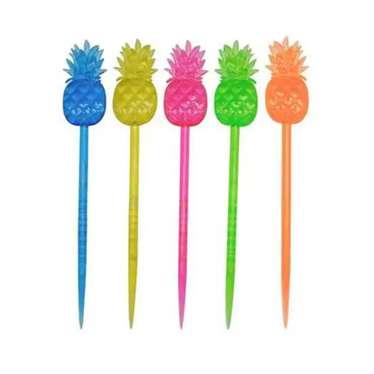 50pcs Pack Cocktail Sticks Hawaiian Party Ornaments Cake Decorations Cupcake Picks Appetizer Plastic Pineapple Toothpicks