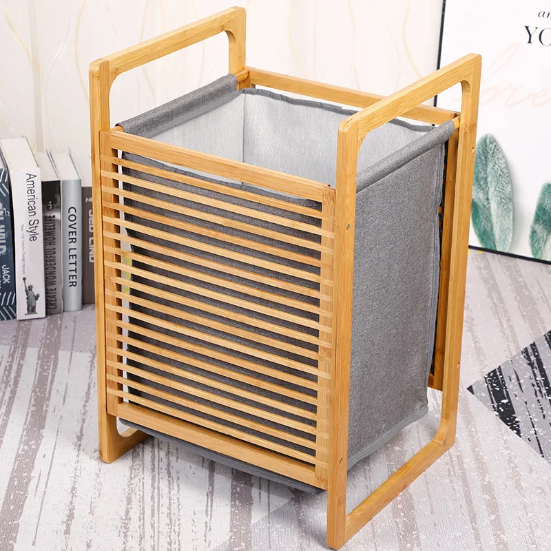 High Quality Bamboo Imitation Polyester Linen Waterproof Breathable Hotel Square Laundry Hamper Basket with Handle