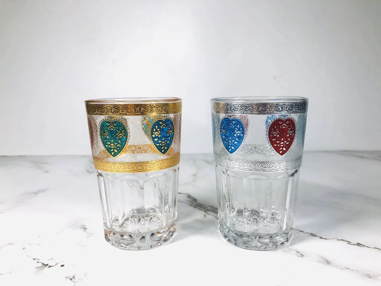 6 унций, классический стеклянный стакан в марокканском стиле с гравировкой для воды и чая, маленькие стеклянные чашки для чая с золотым покрытием