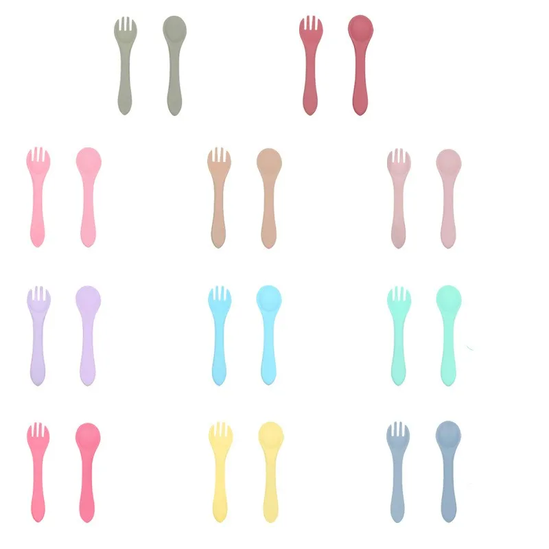 Wholesale Spoons And Forks Flatware Sets Factory Price Children Silicone Baby Spoon And Fork With Handle For Training