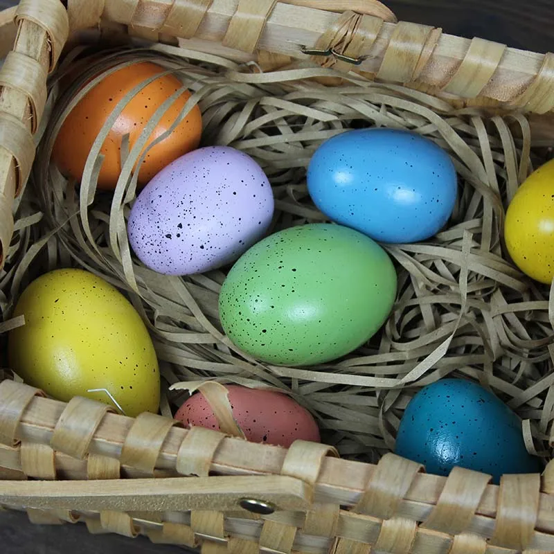 KIU 8 Pcs Easter Gifts Colorful Egg Simulation wooden Bird Egg Toys Pretend Play Montessori Toys