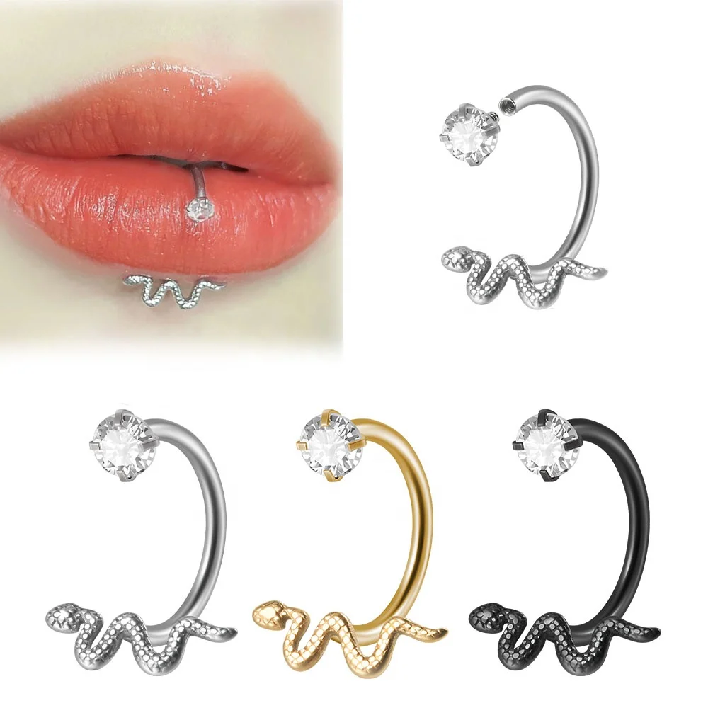 Surgical Steel Claw Zircon Snake Shape Labret Lip Ring Prong CBR Ring Ear Tragus Cartligae Earrings Daith Piercing Jewelry