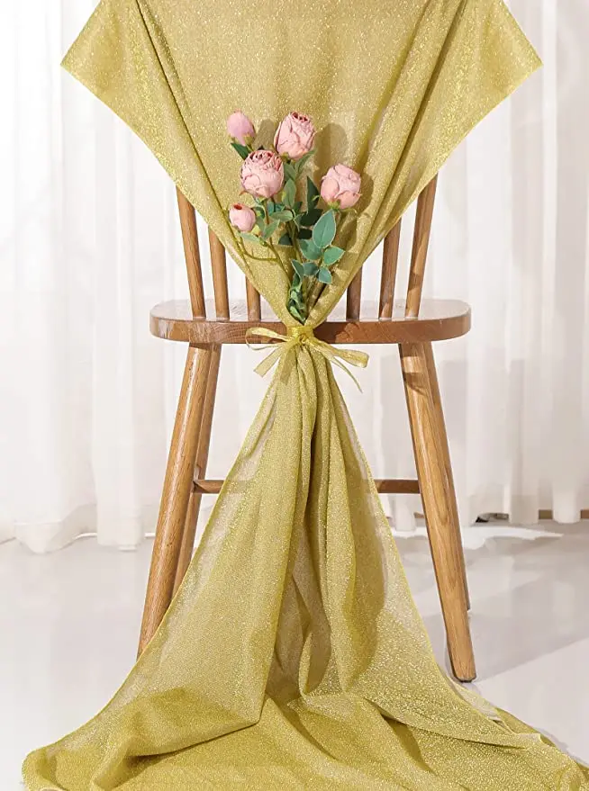 Золотая блестящая шифоновая скатерть для кофейного столика из полиэстера