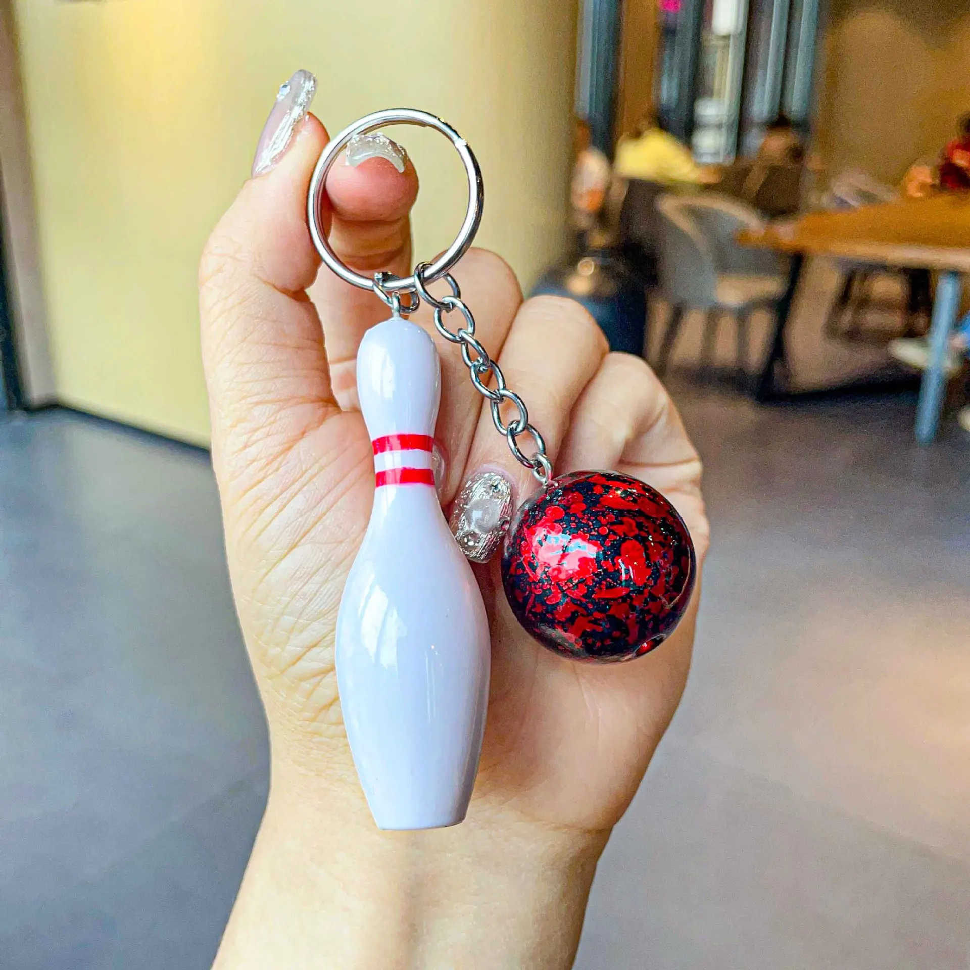 Cross-border simulation bowling key chain pendant key ring sporting goods mini set fan souvenir wholesale