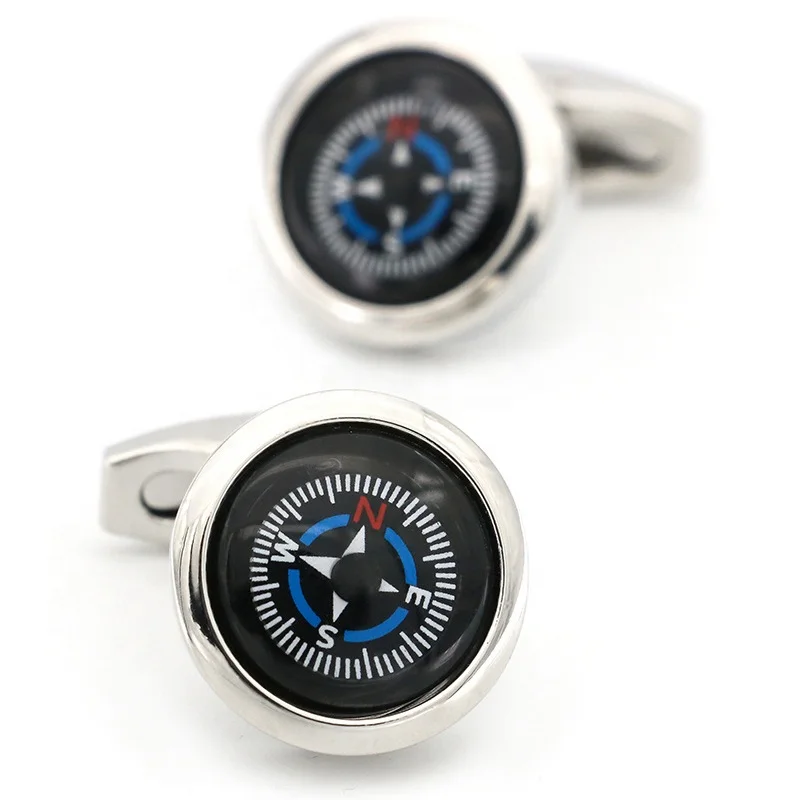 Cheap Round Shape Glass Brass Compass Watch Movement Cufflink