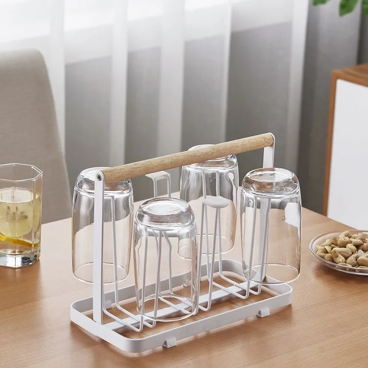 Table Six Cup Holder Metal Storage Rack with Iron Drain Hanging Kitchen Supplies Six-Cup Capacity Storage Unit