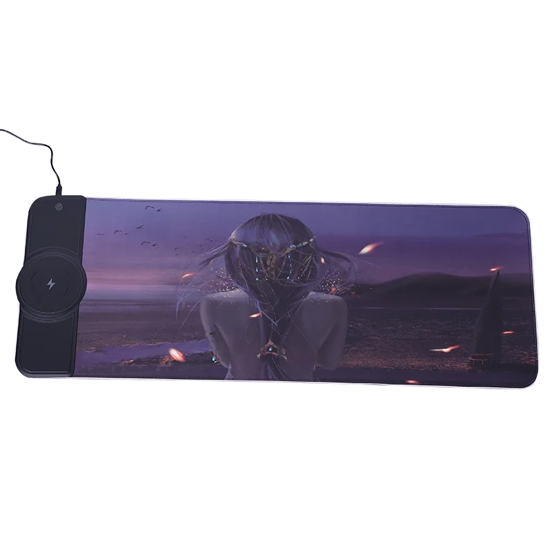 Factory Custom Fast 15w RGB LED Light Gaming Mouse Pad desk mats with Wireless Charger Charging mousepads