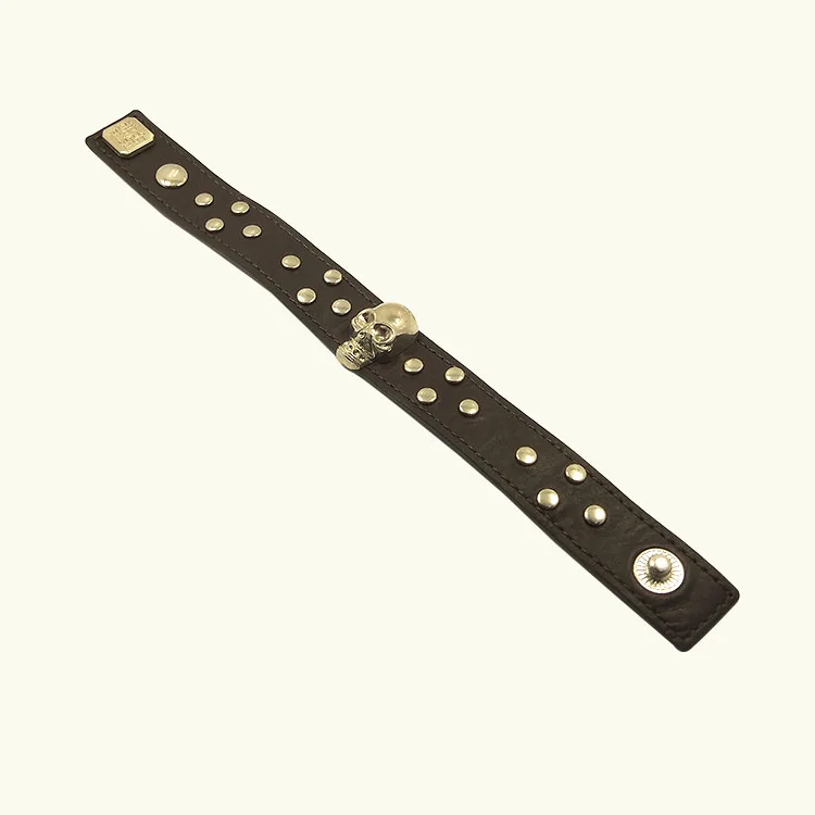 Customized designed rock and roll style metal skull decorative leather bracelet